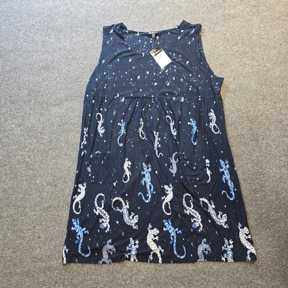 Ulla Popken Dress Womens 22 Blue Lizards Western Pockets Stretch Sheath Casual